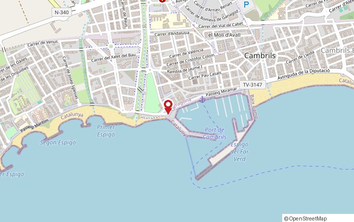 Mapa del punto de encuentro en Passeig Miramar, puerto de Cambrils